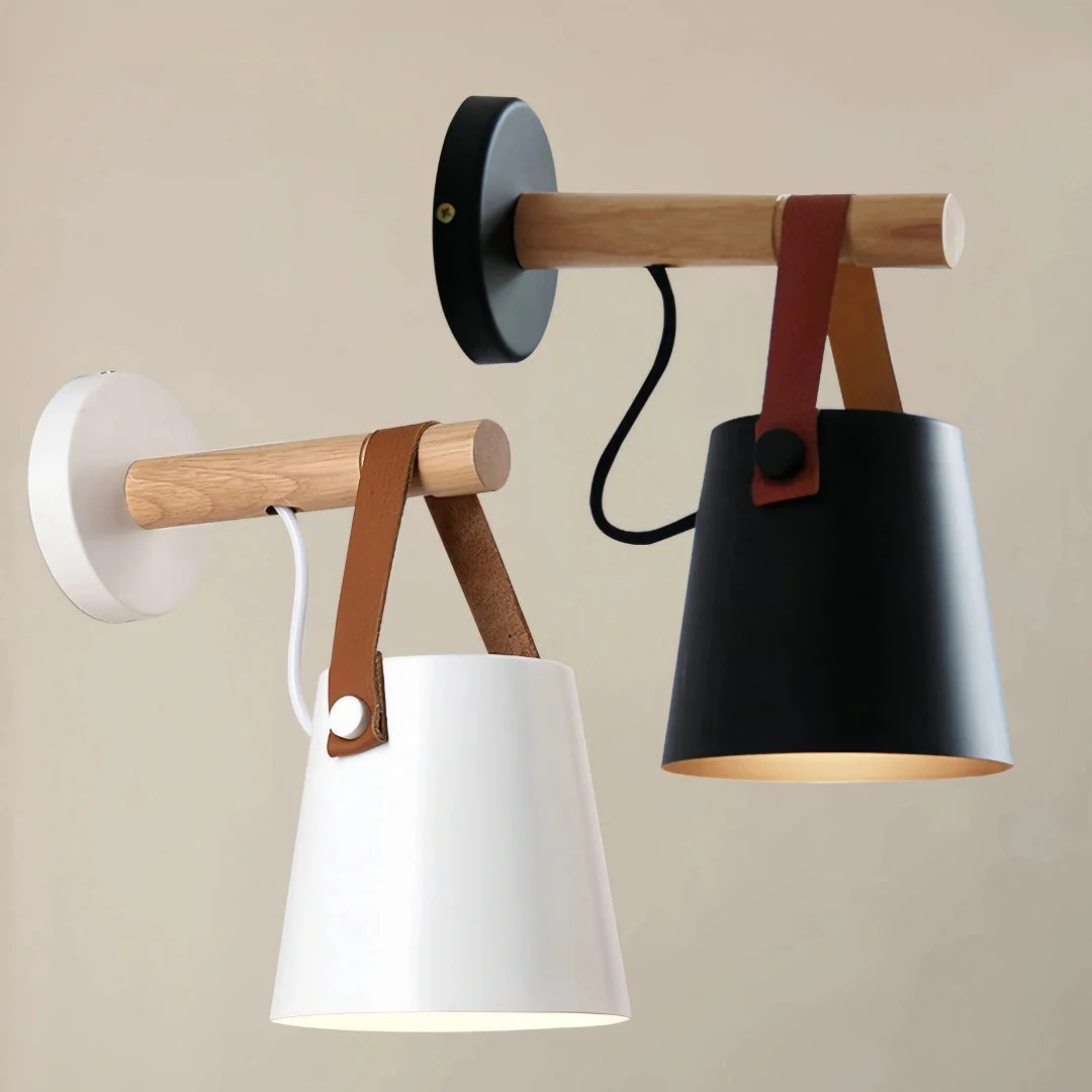 Aplique de pared nórdico LED de madera y metal para mesita de noche