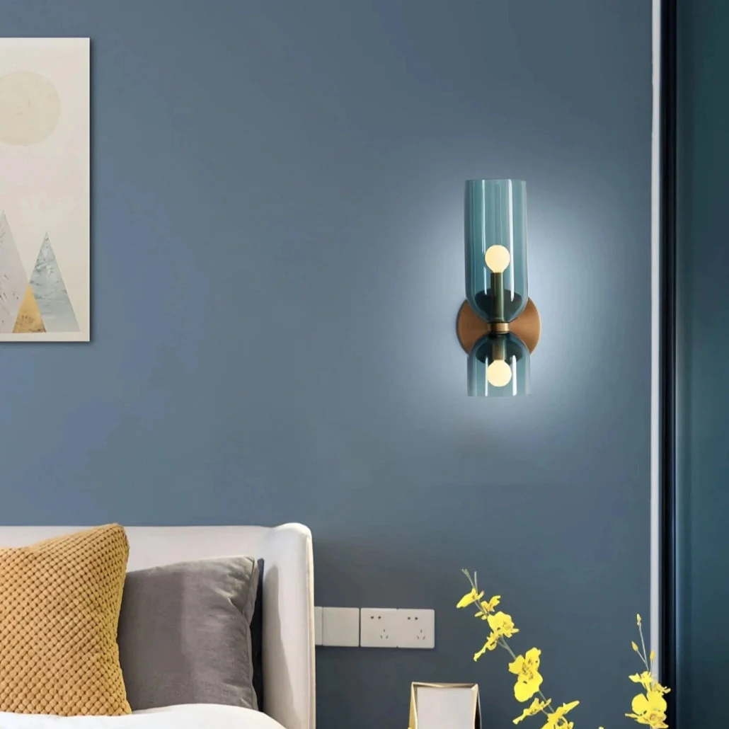Aplique de pared de vidrio LED de doble cabeza moderno para dormitorio