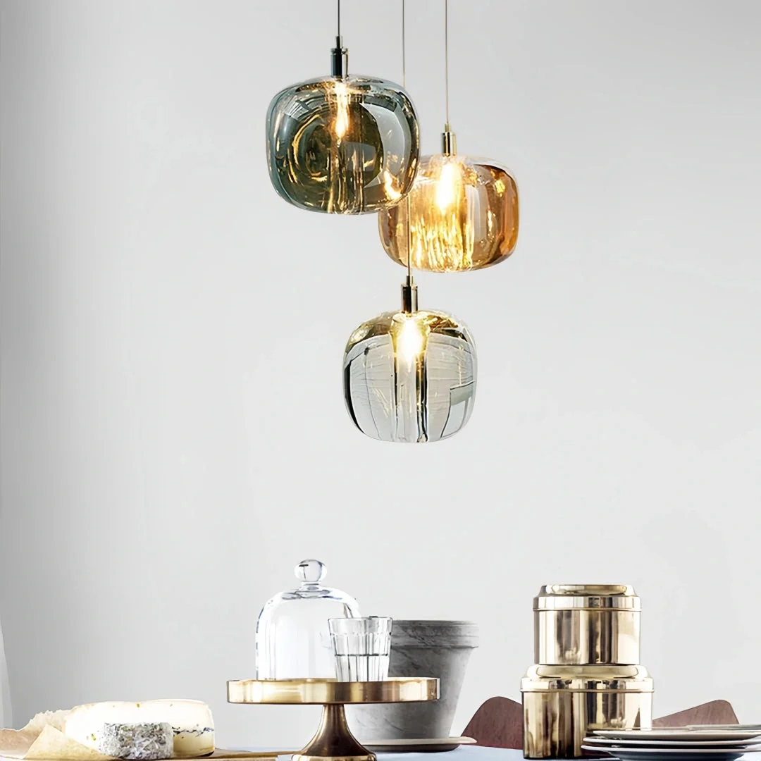 Lámpara colgante moderna de cristal con LED en forma de manzana para comedor