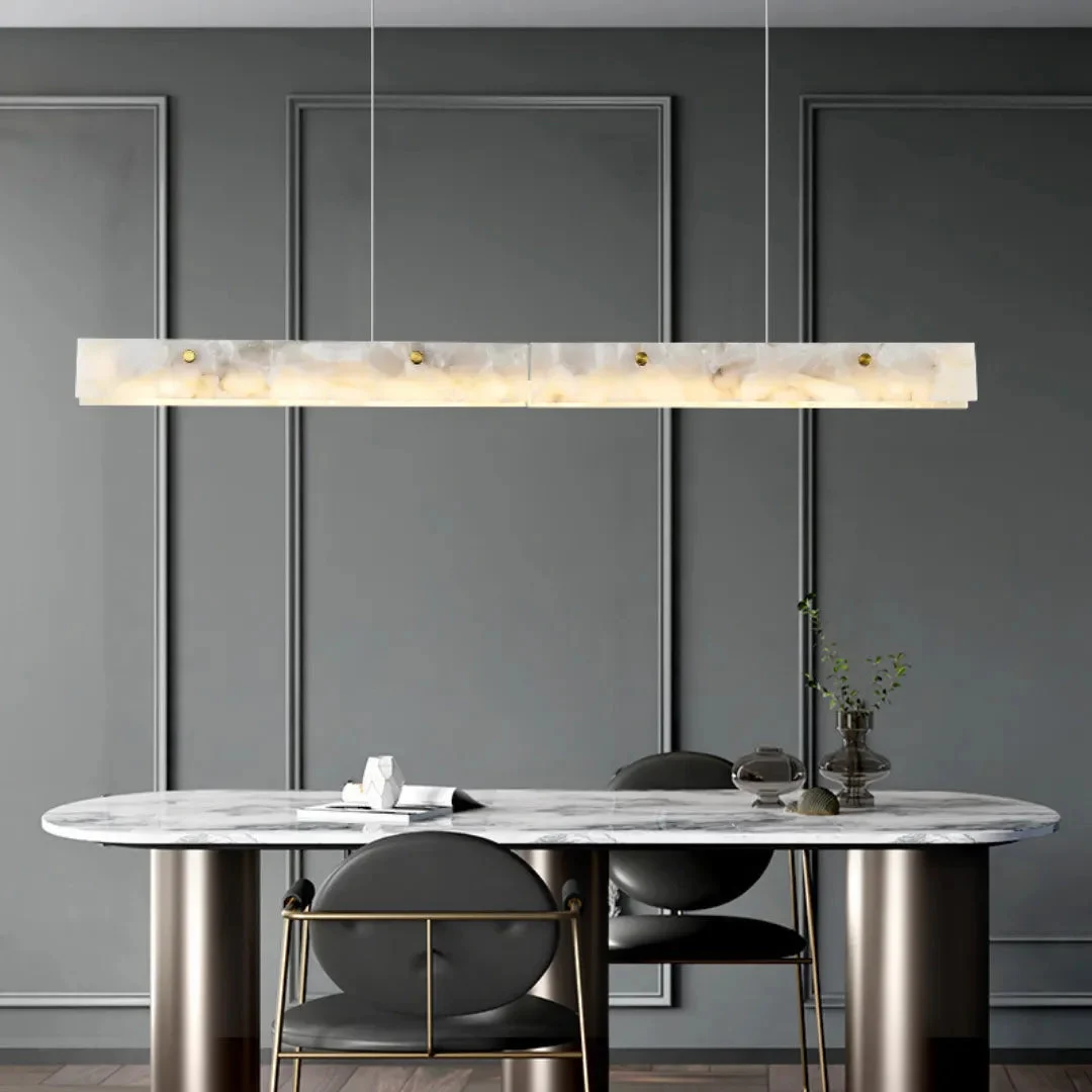 Lámpara colgante de mármol moderna y alargada con LED regulable para comedor