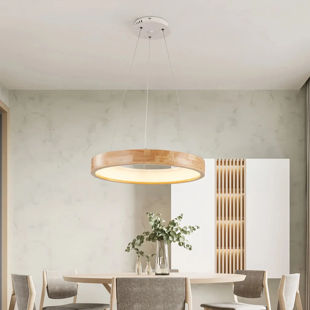 Lámpara colgante circular nórdica de madera LED Ø 50 cm para comedor