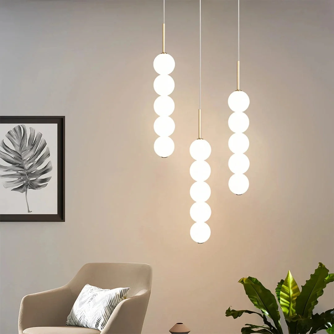 Lámpara colgante con globos de vidrio blanco LED de diseño moderno para dormitorio