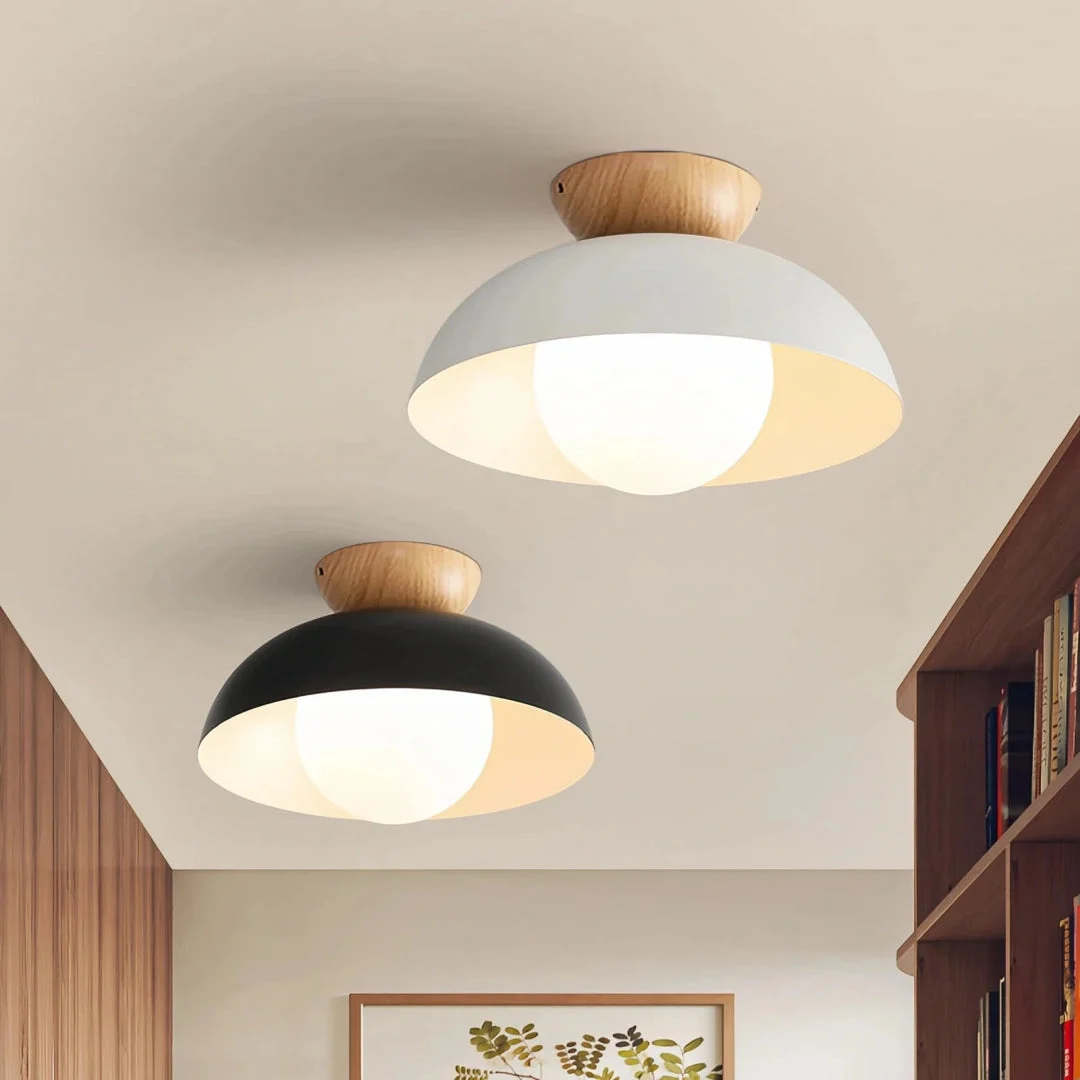 Lámpara de techo nórdica LED de metal y madera para pasillo