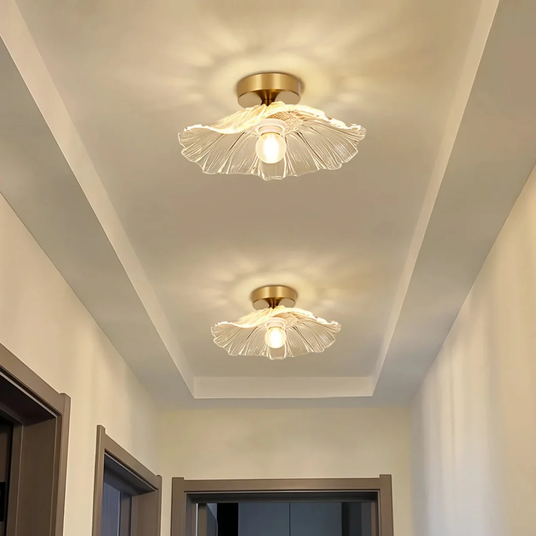 Lámpara de techo con flor LED de vidrio para pasillo moderno
