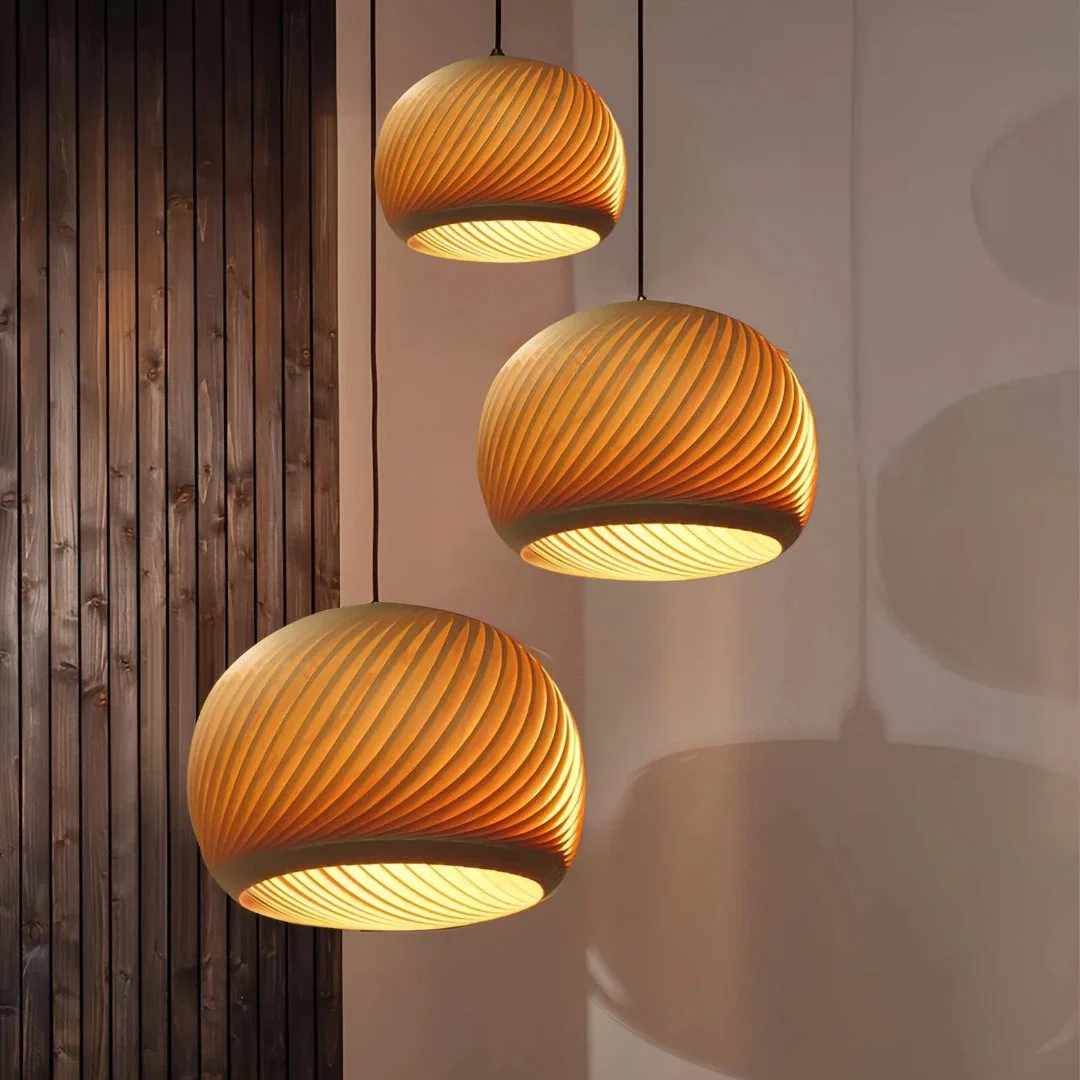 Lámpara colgante moderna de madera LED tipo campana para comedor