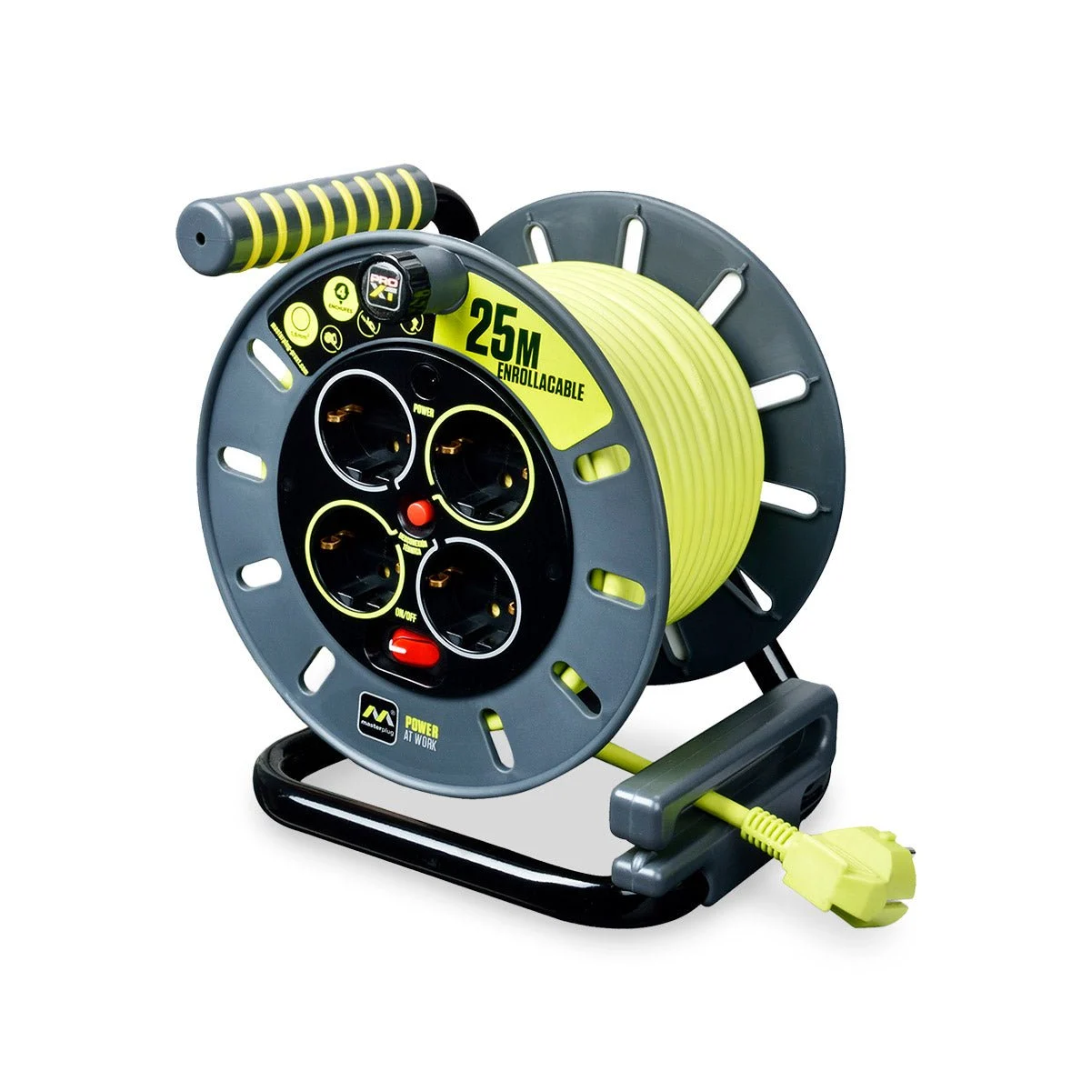 Enrollacables Pro-XT - 4 tomas - Cable alta visibilidad 3x1,5mm2 - 25m - IP20