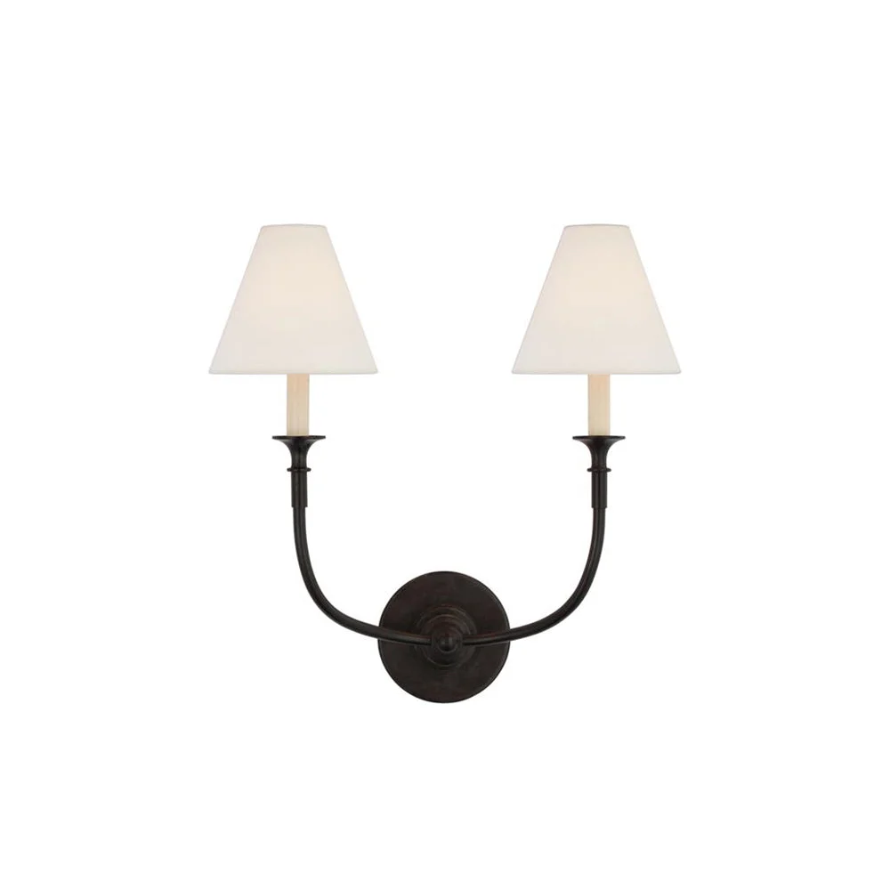 Silva Lámpara de Pared Vintage de Tela con Brazo de Negro/Blanco/Látón