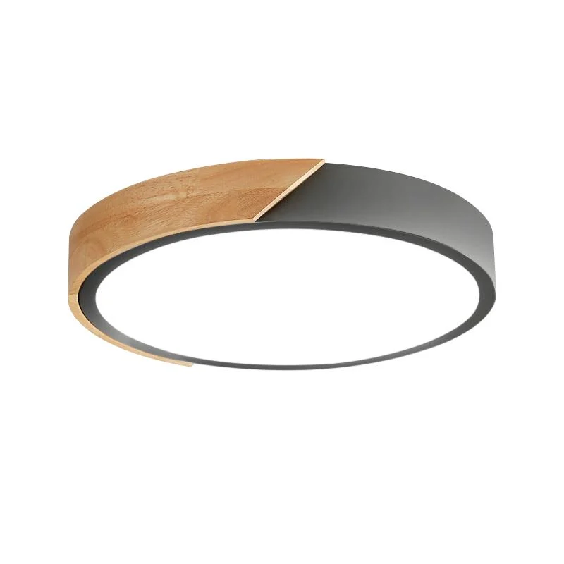 Plafón LED Circular Madera Natural Gris Regulable CCT 24W 2400LM Ø30 con Mando a Distancia