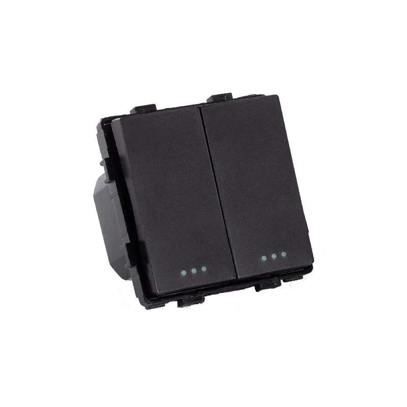 Interruptor Pulsador Empotrable Doble Negro Serie Modern