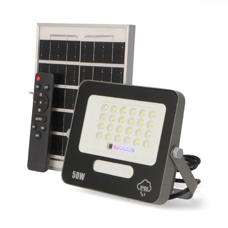 Foco Proyector LED Solar 50W IP65 con Sensor Crepuscular y Control Remoto