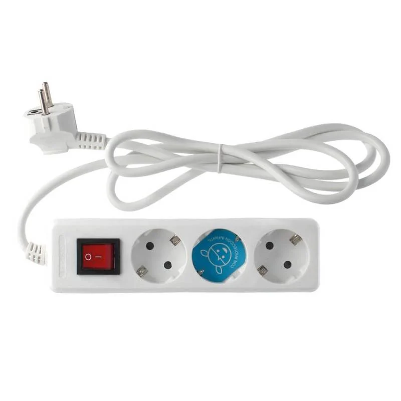 Regleta de 3 Enchufes + Interruptor Blanca (1.5 Metros) + Protección Infantil