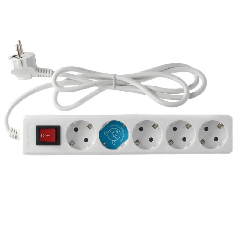 Regleta de 5 Enchufes + Interruptor Blanca (1.5 Metros) + Protección Infantil
