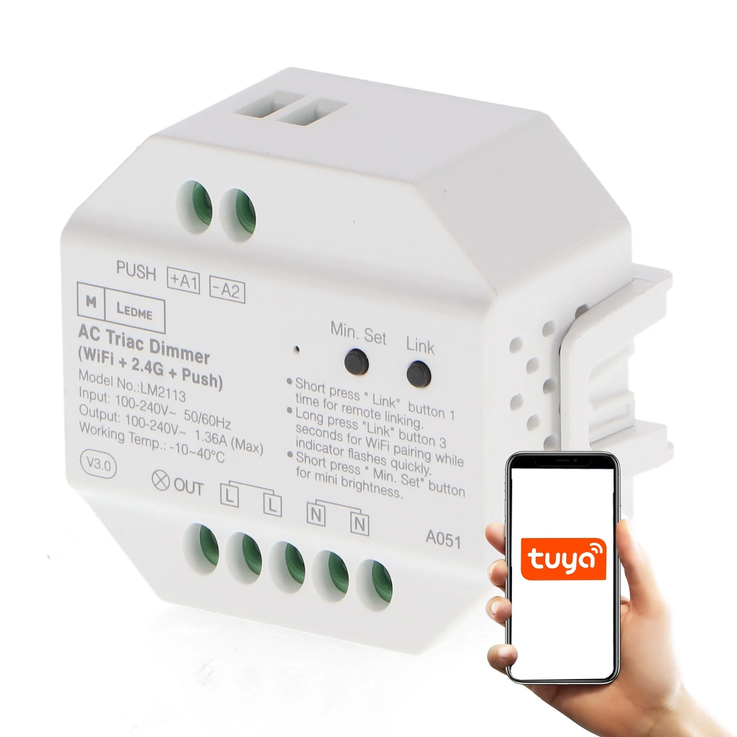 Regulador LED TRIAC RF Compatible con Pulsador Wifi IP20