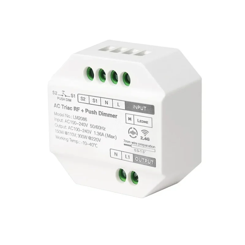 Regulador LED TRIAC RF Compatible con Pulsador