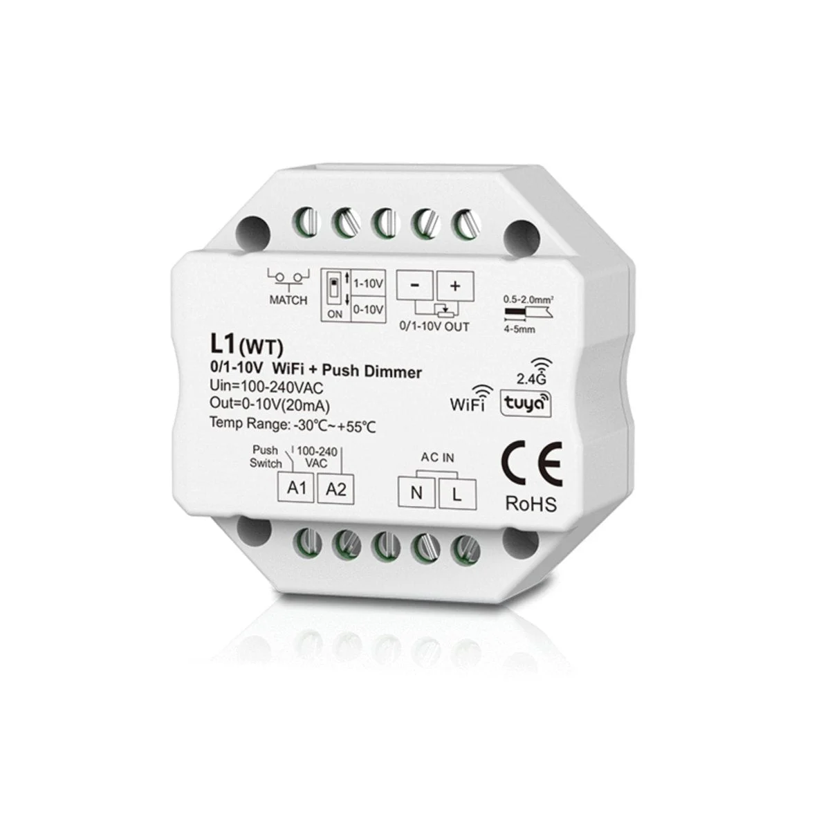 Controlador MINI 0/1-10V - WiFi+RF - PUSH Dim - 100-240V AC - TUYA - Skydance