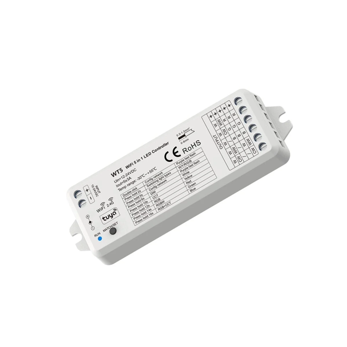 Controlador Monocolor/CCT/RGB/RGBW/RGB+CCT - Compacto - 12-24V DC - WiFi+RF - TUYA - Skydance