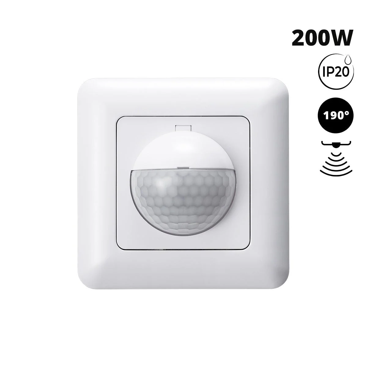 Sensor de movimiento PIR - Empotrable - 190º - 200W - IP20