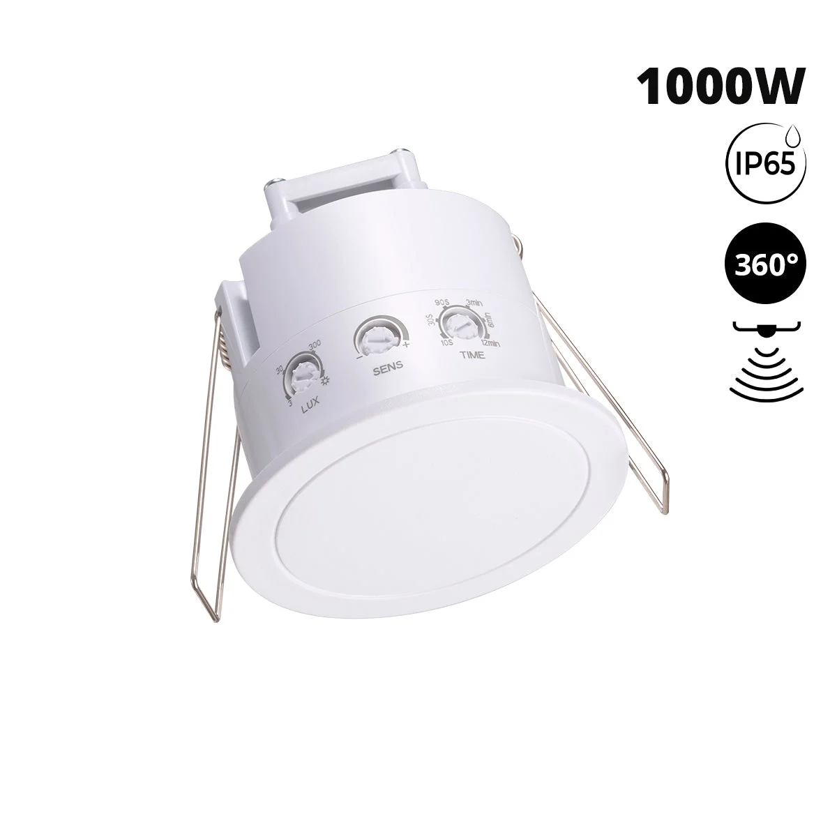 Sensor de presencia por microondas - Empotrable - 360º - 1000W - IP65