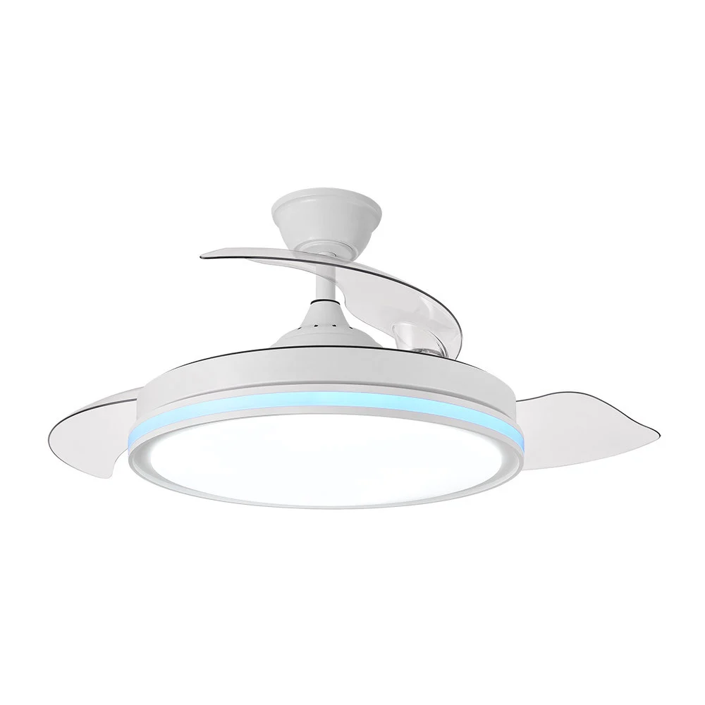 Ventilador de Techo LED Blanco RGB 59W con App Metal / ABS / Policarbonato Motor DC Temporizador Mando a Distancia Palas Retráctiles Verano e Invierno