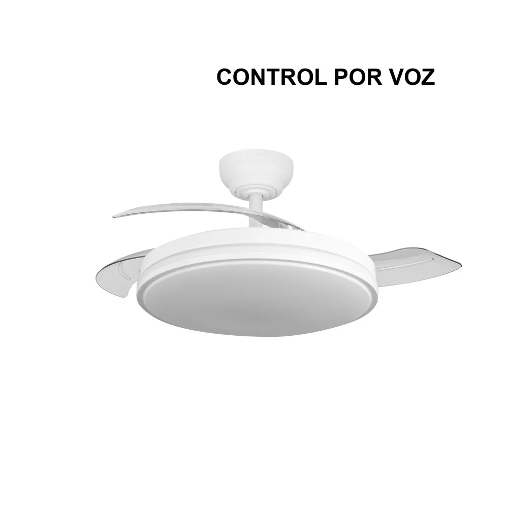Ventilador de Techo LED Blanco 60W con Control por Voz Metal / ABS / Policarbonato Motor DC Temporizador Mando a Distancia Palas Retráctiles  Verano e Invierno