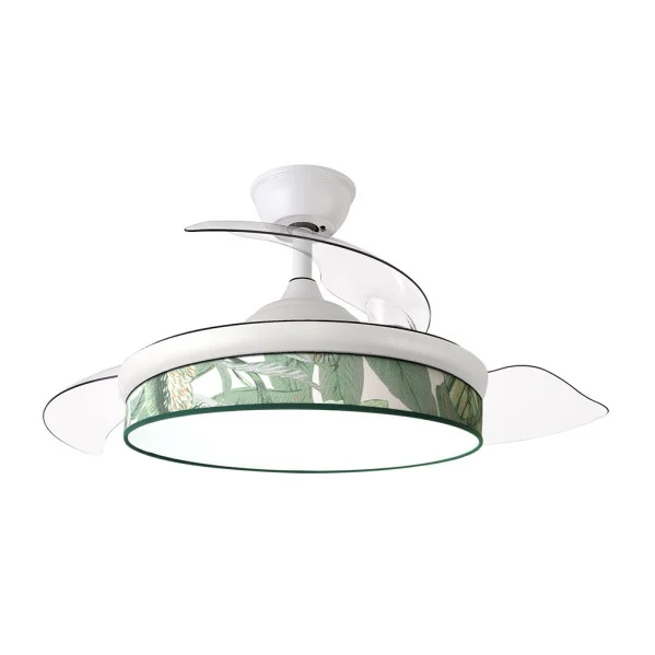 Ventilador de Techo LED Blanco / Verde 72W  Motor DC con Temporizador Mando a Distancia Palas Retráctiles  Verano e Invierno