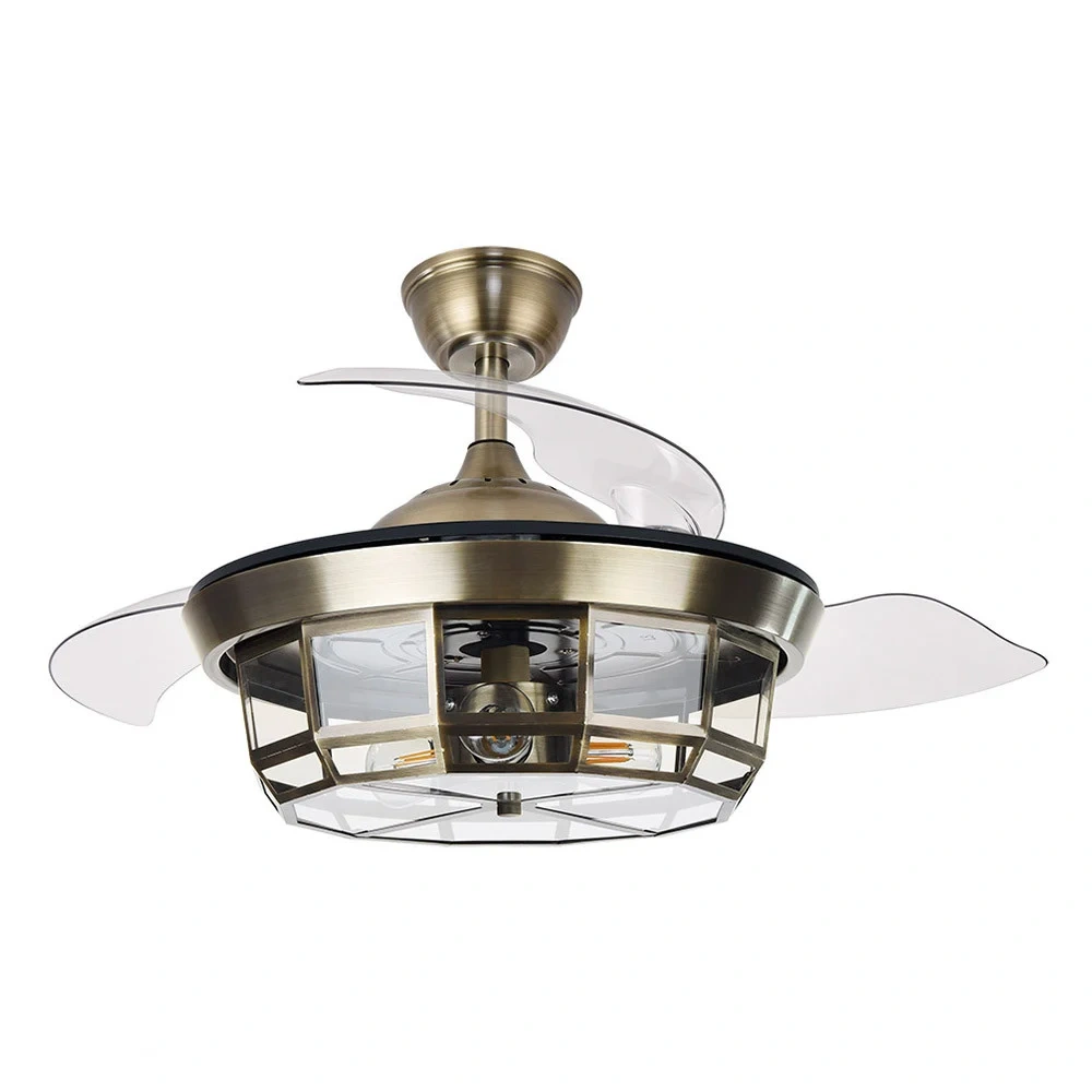 Ventilador de Techo 3XE27 Cuero ABS/Acrílico/Metal Motor DC Temporizador Mando a Distancia Verano e Invierno