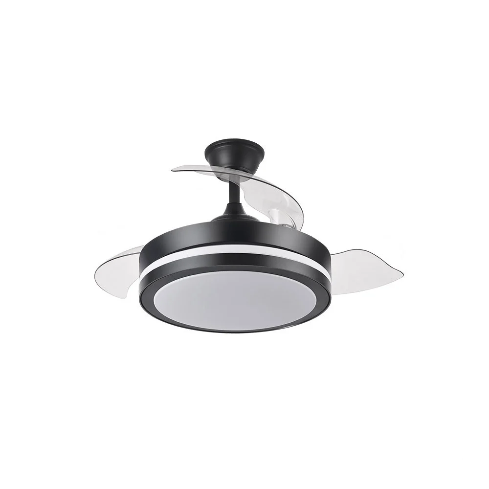 Ventilador de Techo LED Negro 44W  Metal / ABS / Policarbonato Motor DC Temporizador Mando a Distancia Palas Retráctiles  Verano e Invierno