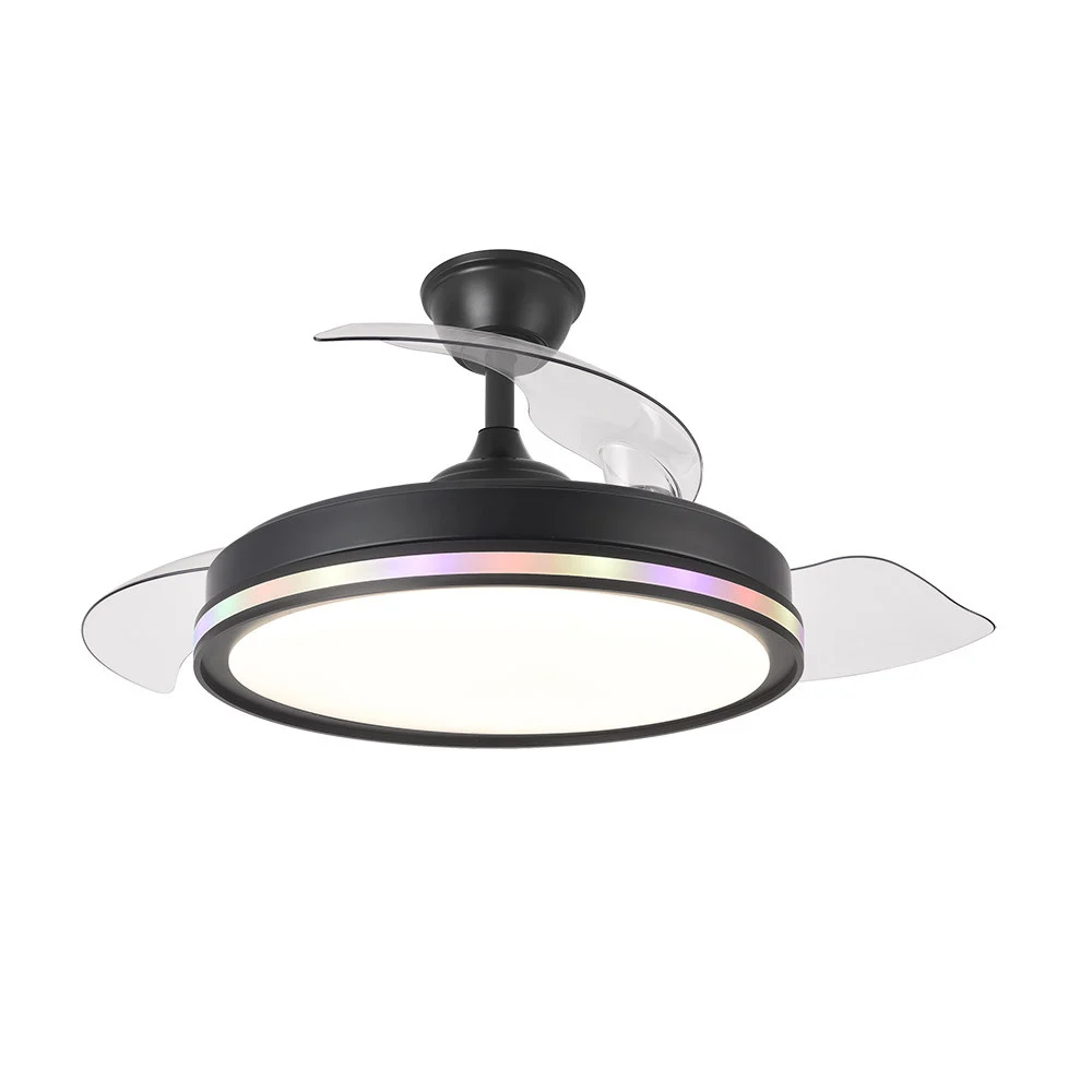 Ventilador de Techo LED Negro 59W RGB con App  Metal / ABS / Policarbonato Motor DC Temporizador Mando a Distancia Palas Retráctiles Verano e Invierno
