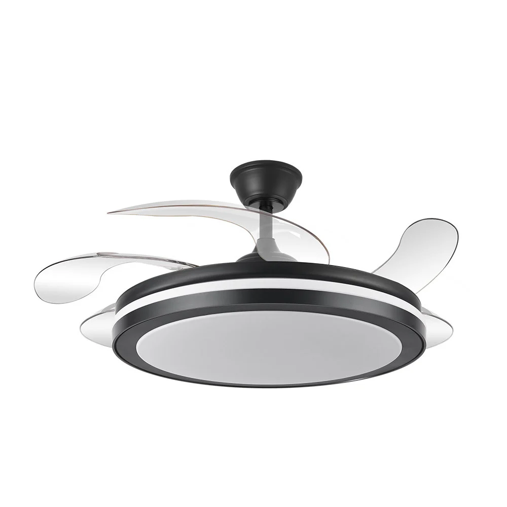 Ventilador de Techo LED Negro 80W  Metal / ABS / Policarbonato Motor DC Temporizador Mando a Distancia Palas Retráctiles  Verano e Invierno