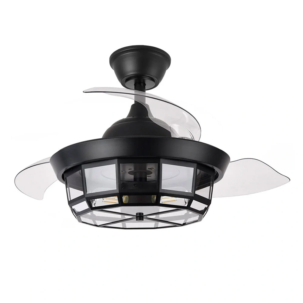 Ventilador de Techo 3XE27 Negro   ABS/Acrílico/Metal Motor DC Temporizador Mando a Distancia   Verano e Invierno