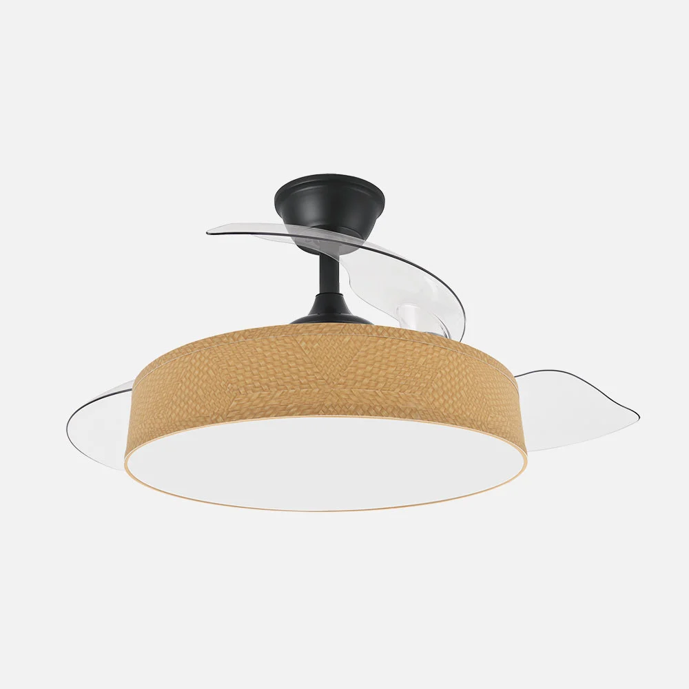 Ventilador de Techo LED Negro/Amarillo 72W  Metal/Textil/ABS/Policarbonato Motor DC Temporizador Mando a Distancia Palas Retráctiles  Verano e Invierno