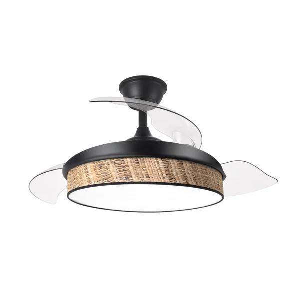 Ventilador de Techo LED Negro/Cañizo Oscuro 72W   Motor DC con Temporizador Mando a Distancia Palas Retráctiles  Verano e Invierno