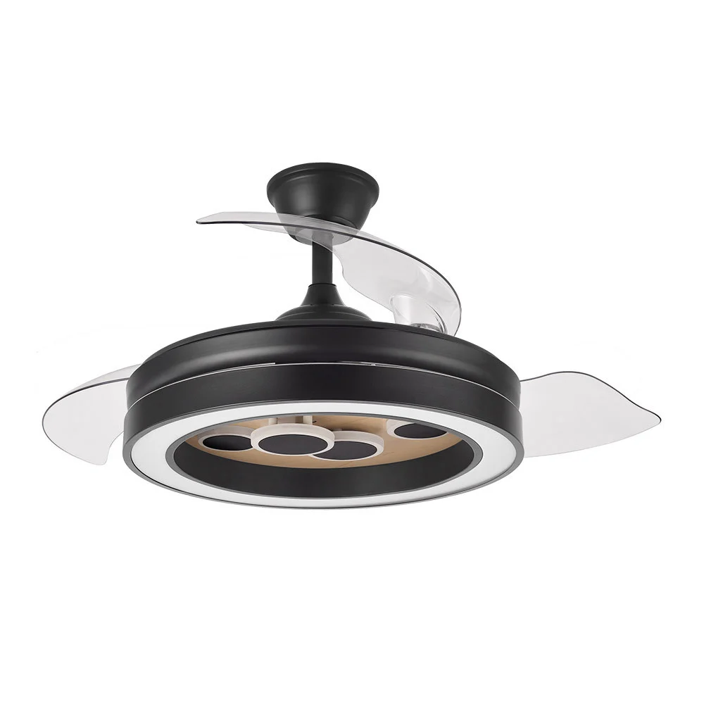 Ventilador de Techo LED Negro/Madera 55W  Metal / ABS / Policarbonato Motor DC Temporizador Mando a Distancia Palas Retráctiles  Verano e Invierno