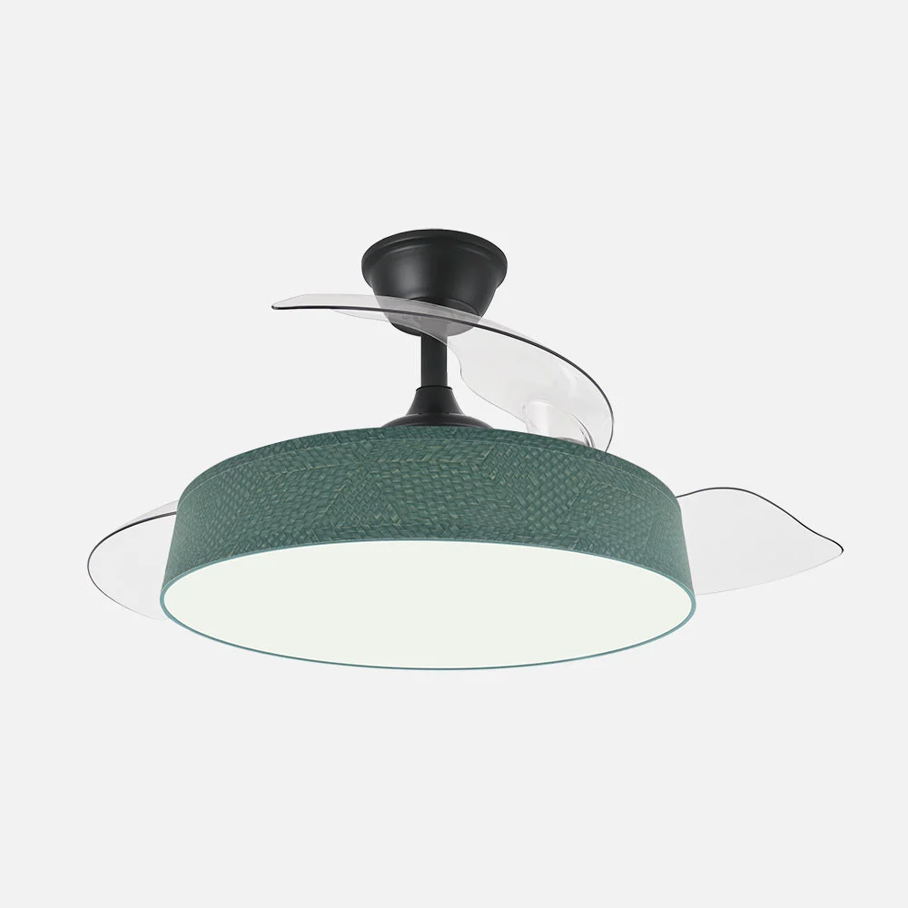 Ventilador de Techo LED Negro/Verde 72W  Metal/Textil/ABS/Policarbonato Motor DC Temporizador Mando a Distancia Palas Retráctiles  Verano e Invierno