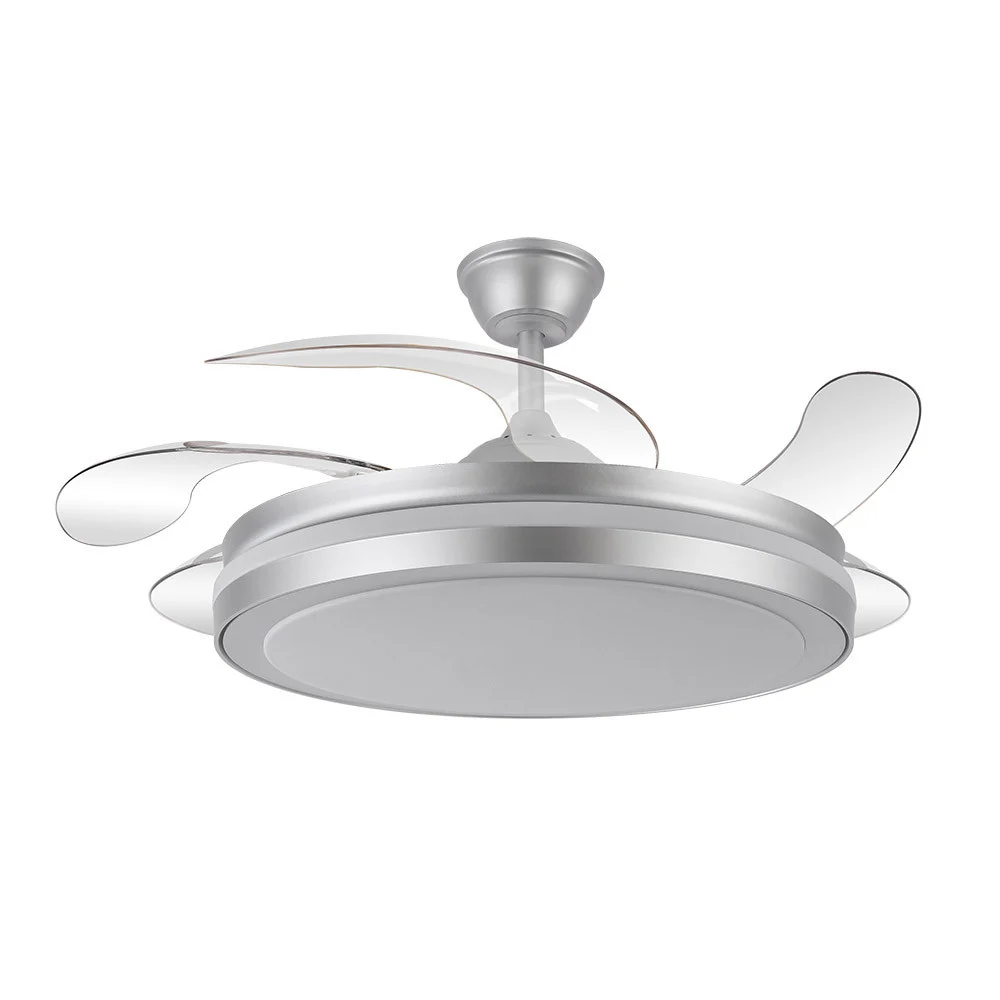 Ventilador de Techo LED Plata 80W  Metal / ABS / Policarbonato Motor DC Temporizador Mando a Distancia Palas Retráctiles  Verano e Invierno