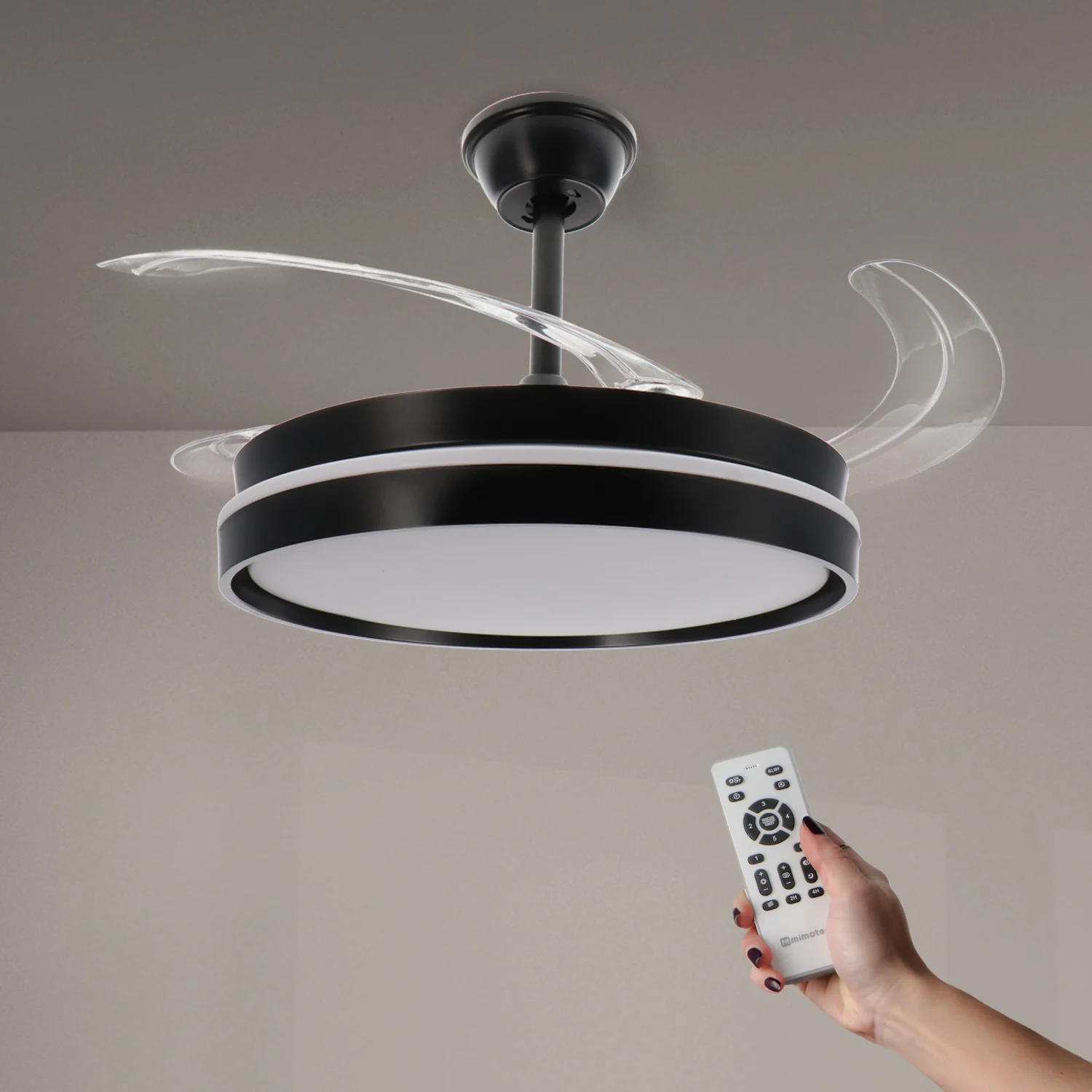 Reacondicionado – Ventilador de Techo LED 70W Negro Afar DC Ultra Silencioso con Mando a Distancia y Palas Retráctiles Verano / Invierno