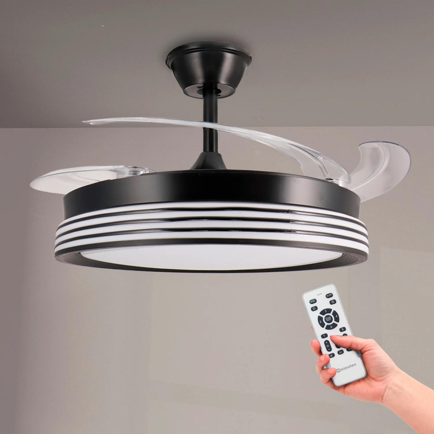 Ventilador de Techo LED Aline 73W Negro DC Ultra Silencioso con Mando a Distancia y Palas Retráctiles Verano / Invierno