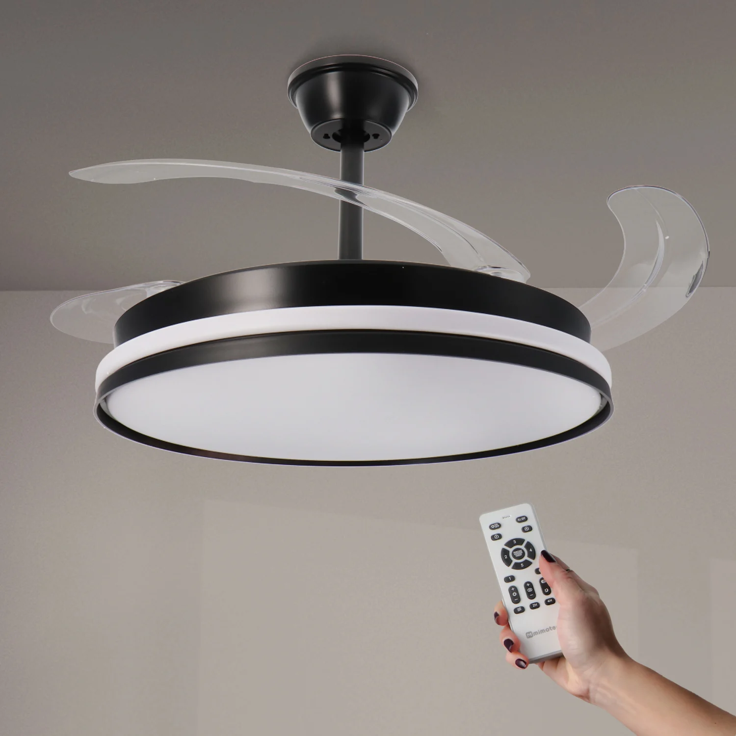 Ventilador de Techo LED 70W Negro Cami DC Ultra Silencioso con Mando a Distancia y Palas Retráctiles Verano / Invierno