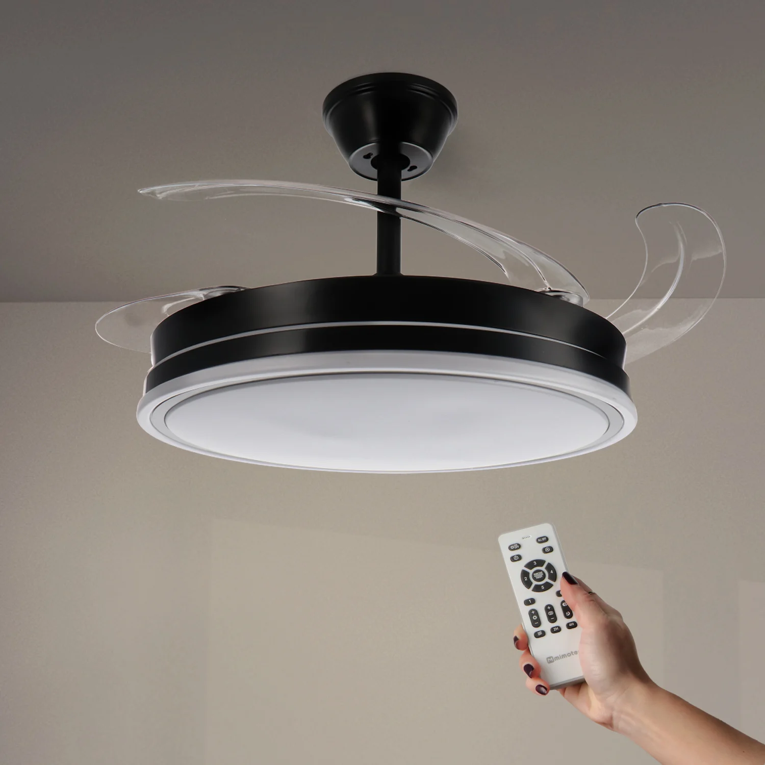 Ventilador de Techo LED 66W Black Olga Negro DC Ultra Silencioso con Mando a Distancia y Palas Retráctiles Verano / Invierno