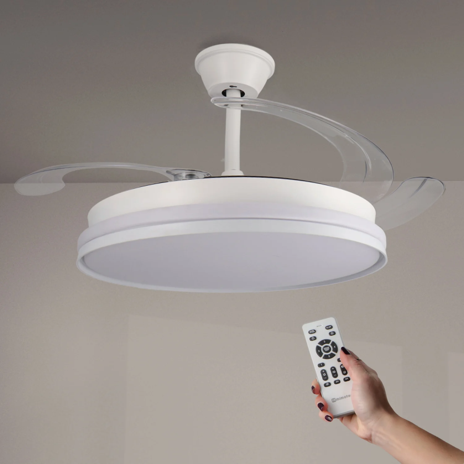 Reacondicionado -Ventilador de Techo LED 70W Blanco Cami DC Ultra Silencioso con Mando a Distancia y Palas Retráctiles Verano / Invierno