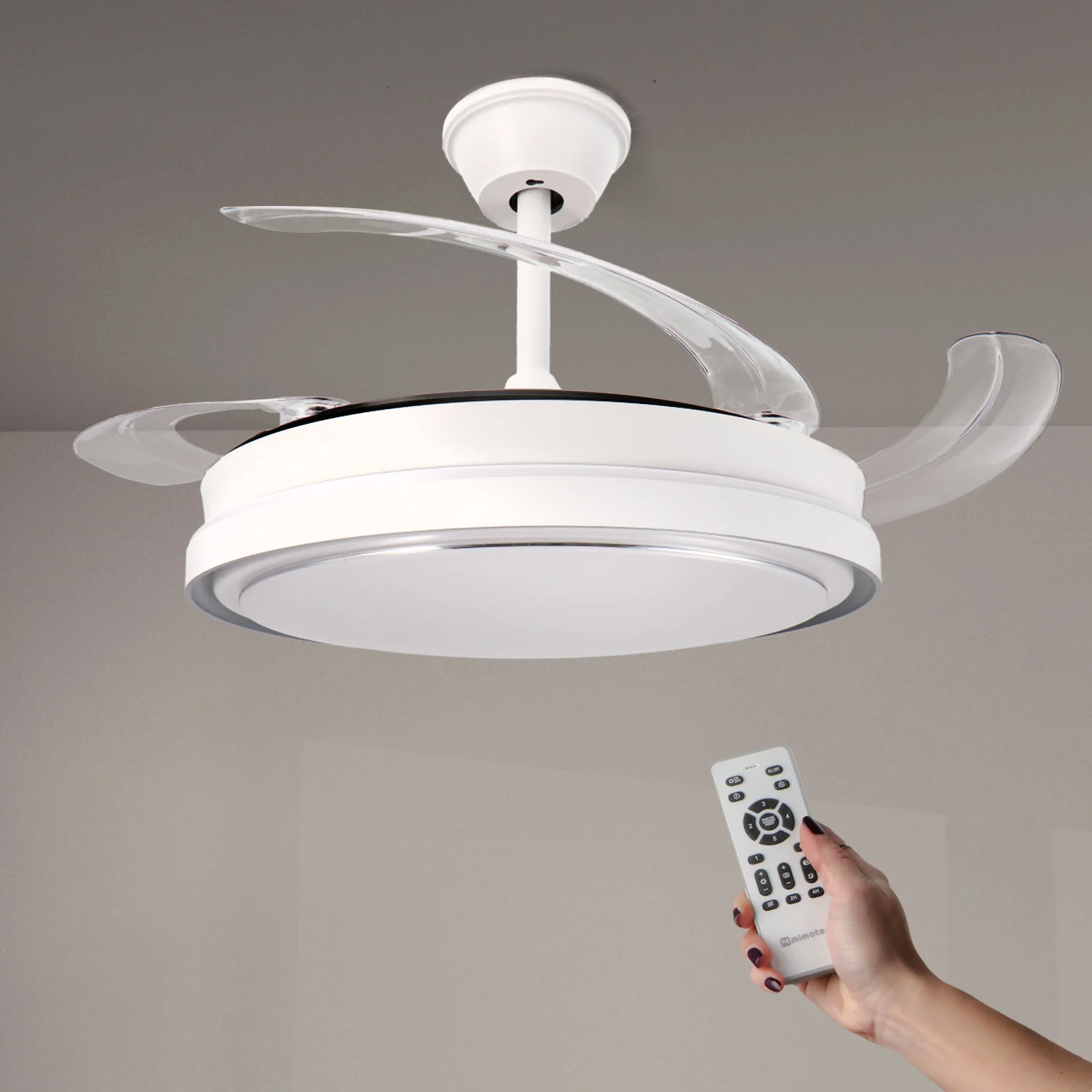 Ventilador de Techo LED 70W Blanco Hood DC Ultra Silencioso con Mando a Distancia y Palas Retráctiles Verano / Invierno