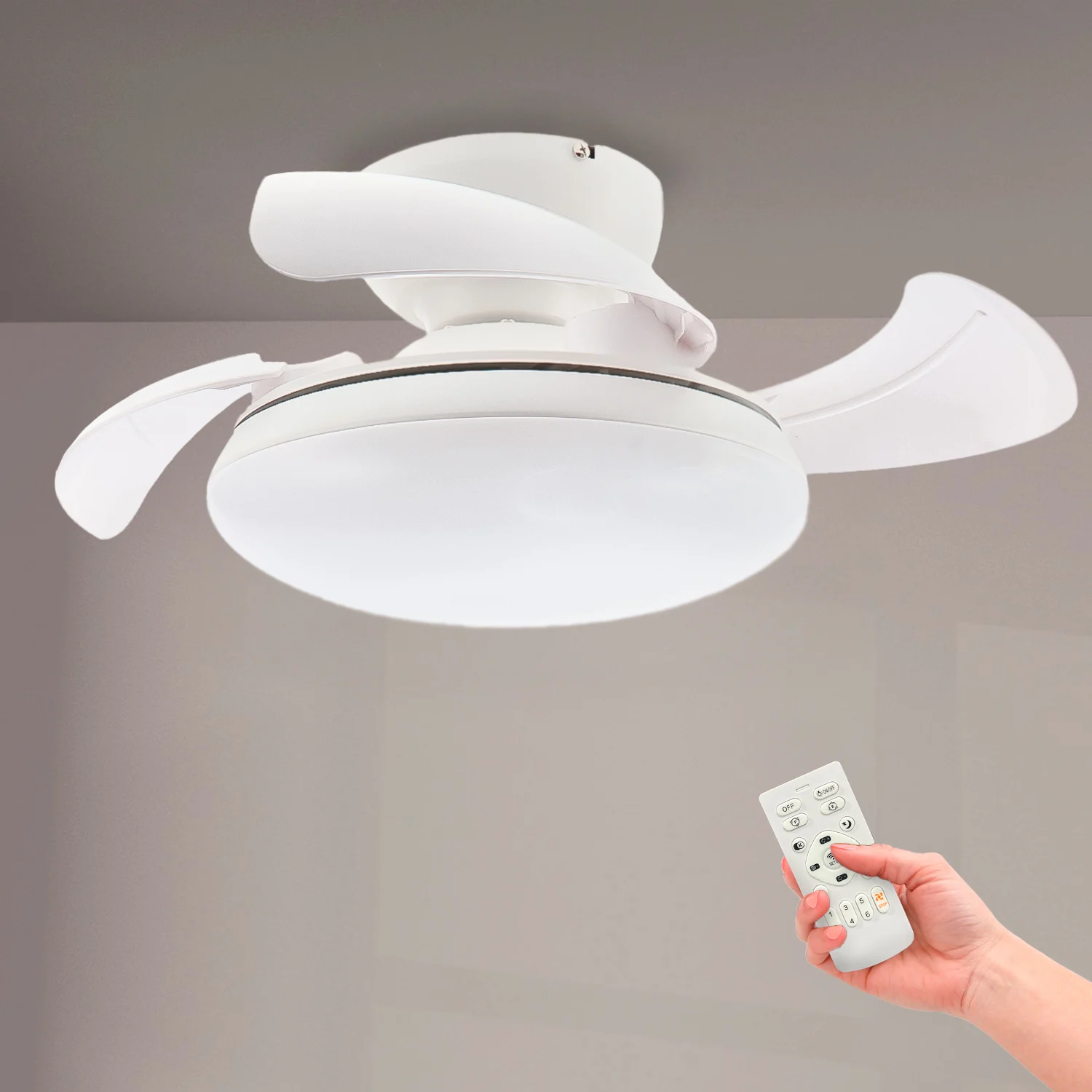 Ventilador de Techo LED Mushroom 35W Ø72,5 Blanco DC Ultra Silencioso con Mando a Distancia y Palas Retráctiles Verano / Invierno