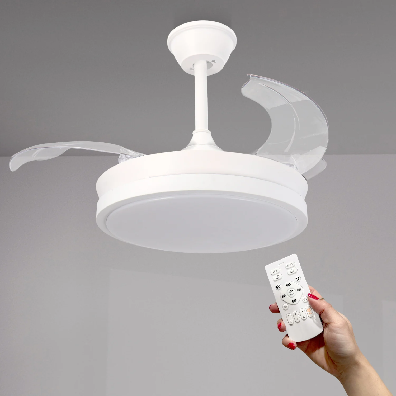 Ventilador de Techo LED 56W Blanco DC Ultra Silencioso con Mando a Distancia y Palas Retráctiles Verano / Invierno