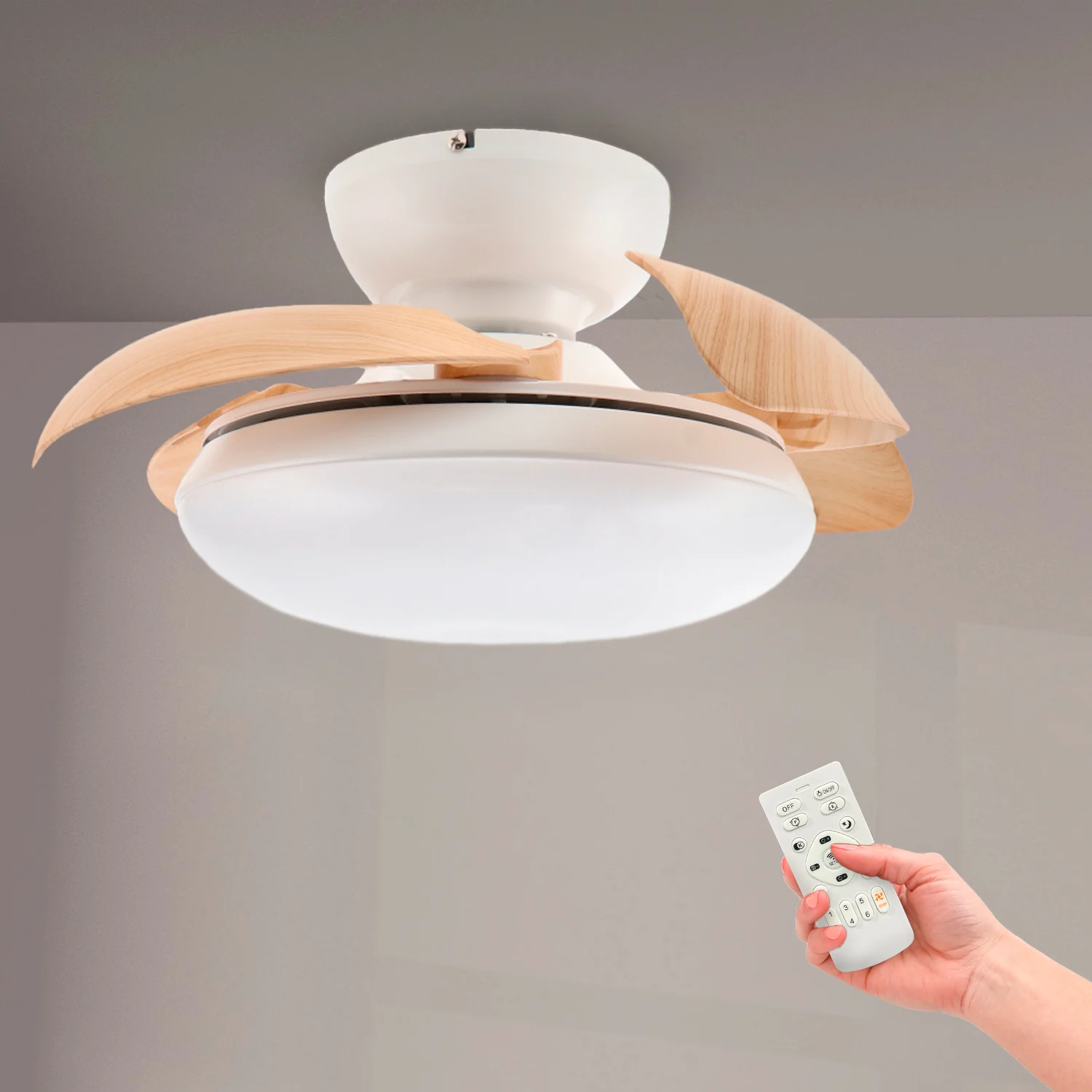 Ventilador de Techo LED Mushroom 35W Ø72,5 Wood DC Ultra Silencioso con Mando a Distancia y Palas Retráctiles Verano / Invierno