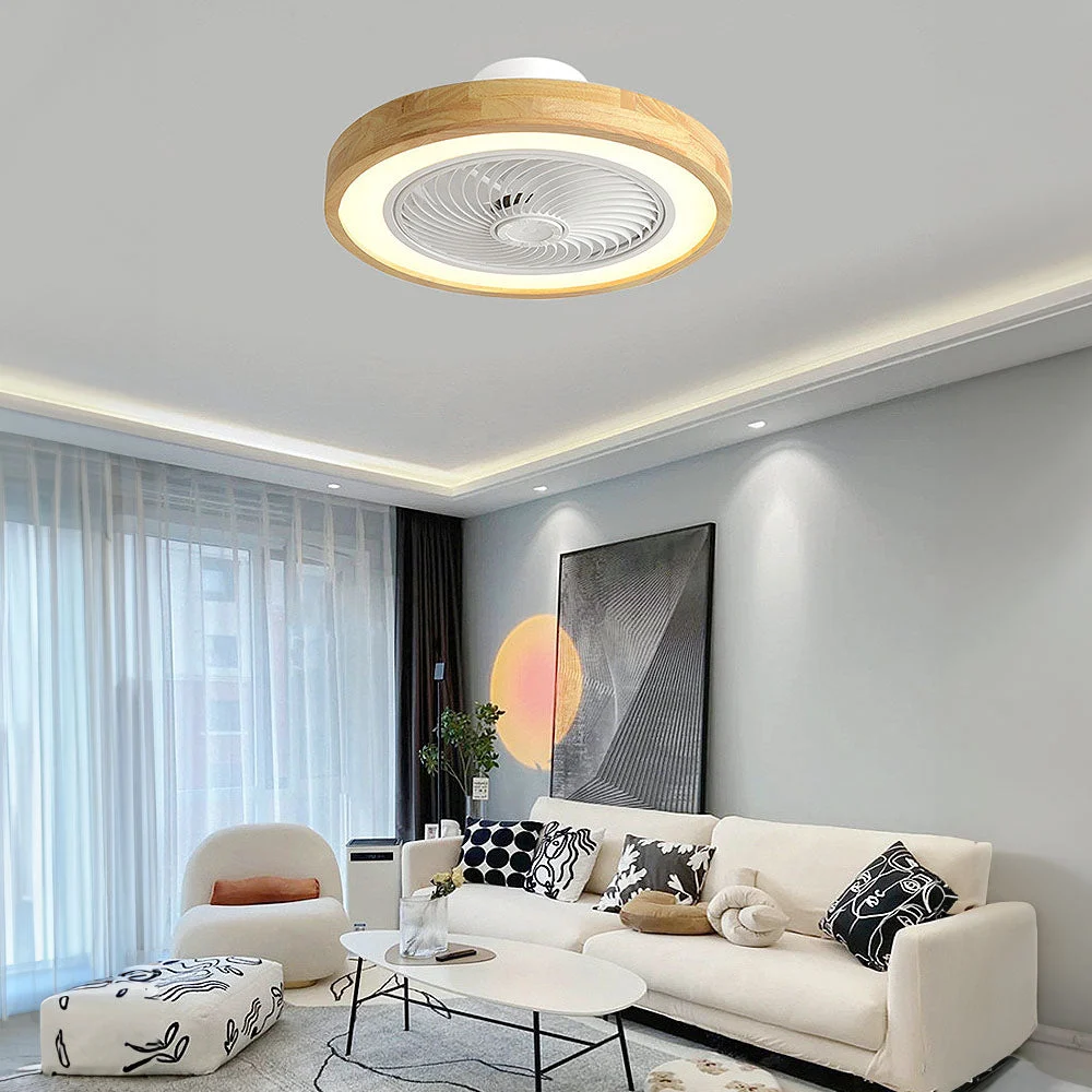 Elynoa - Ventilador de Techo con Luz LED Redondo de Madera - Diseño Minimalista y Control Remoto para Comedores y Salas de Estar