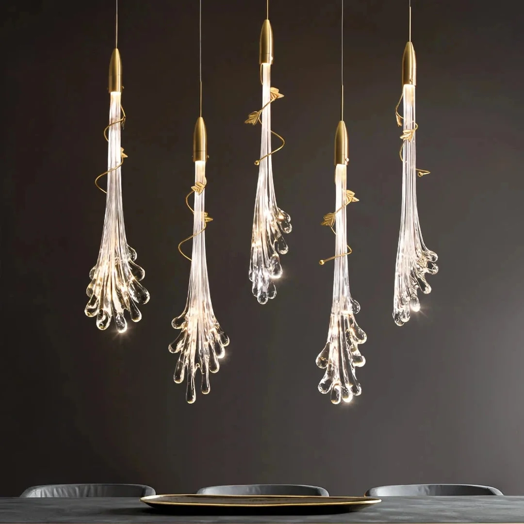 Lámpara colgante de cristal dorado diseño moderno LED regulable para comedor