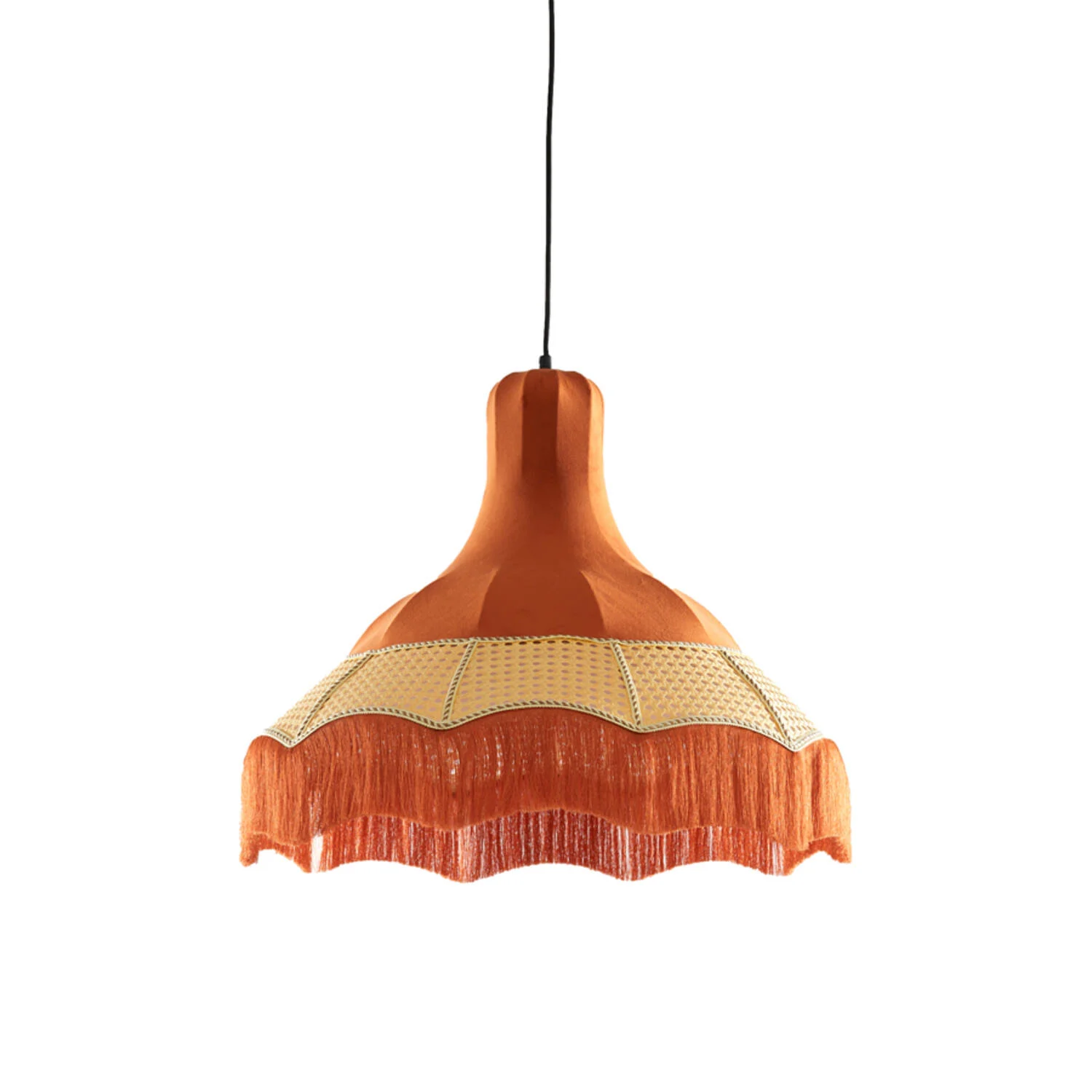 Lámpara colgante retro en naranja con flecos llamativos Light & Living Mizia