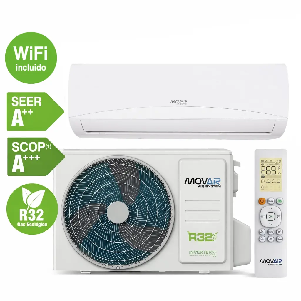Aire Acondicionado Inverter WiFi 3000 Frigorías A++ (Speer) / A+++ (Scop) Frío y Calor Ultra Silencioso Bajo Consumo Autolimpieza Gas R32 más Ecológico