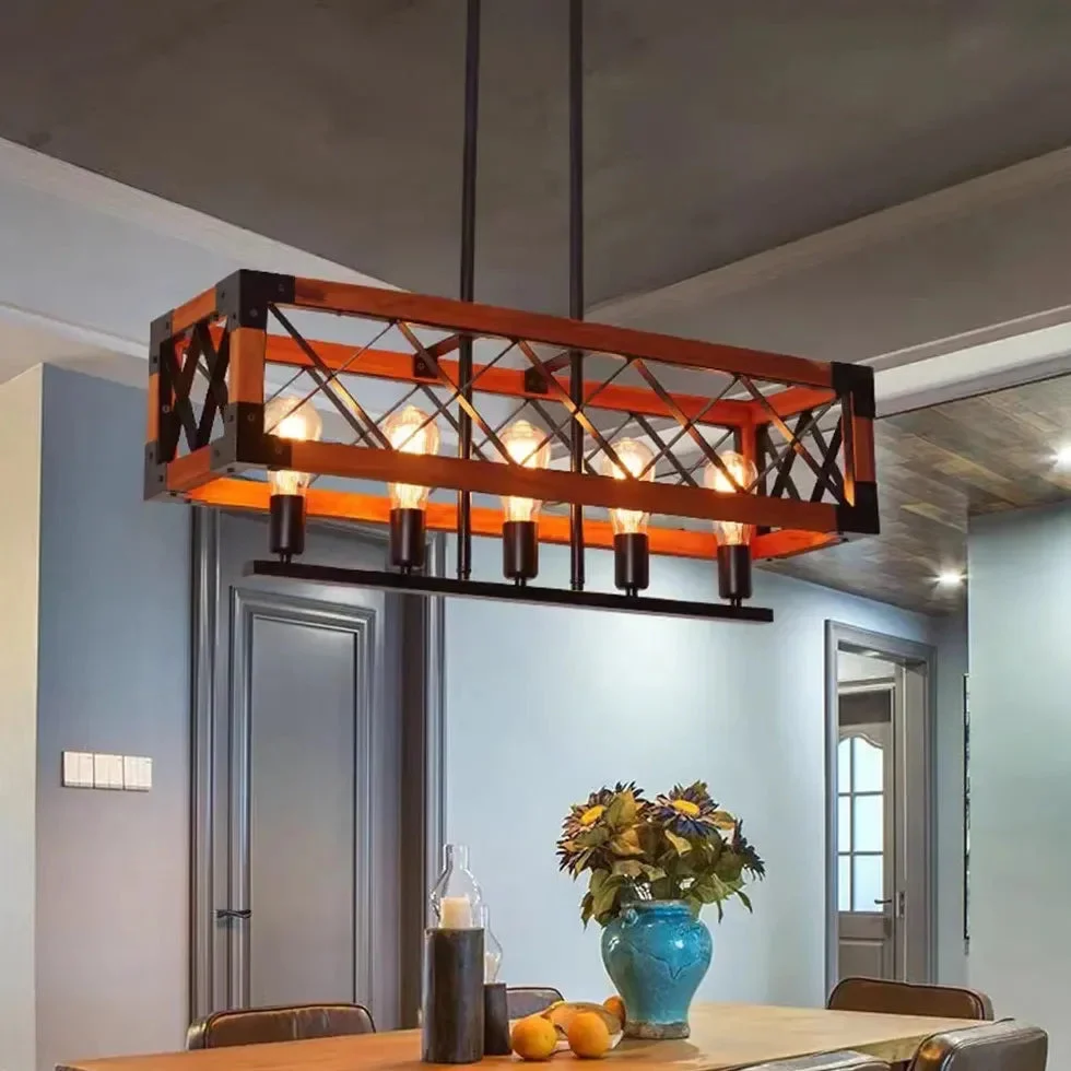 Lámparas led para cocina diseño rectangular de madera elegante
