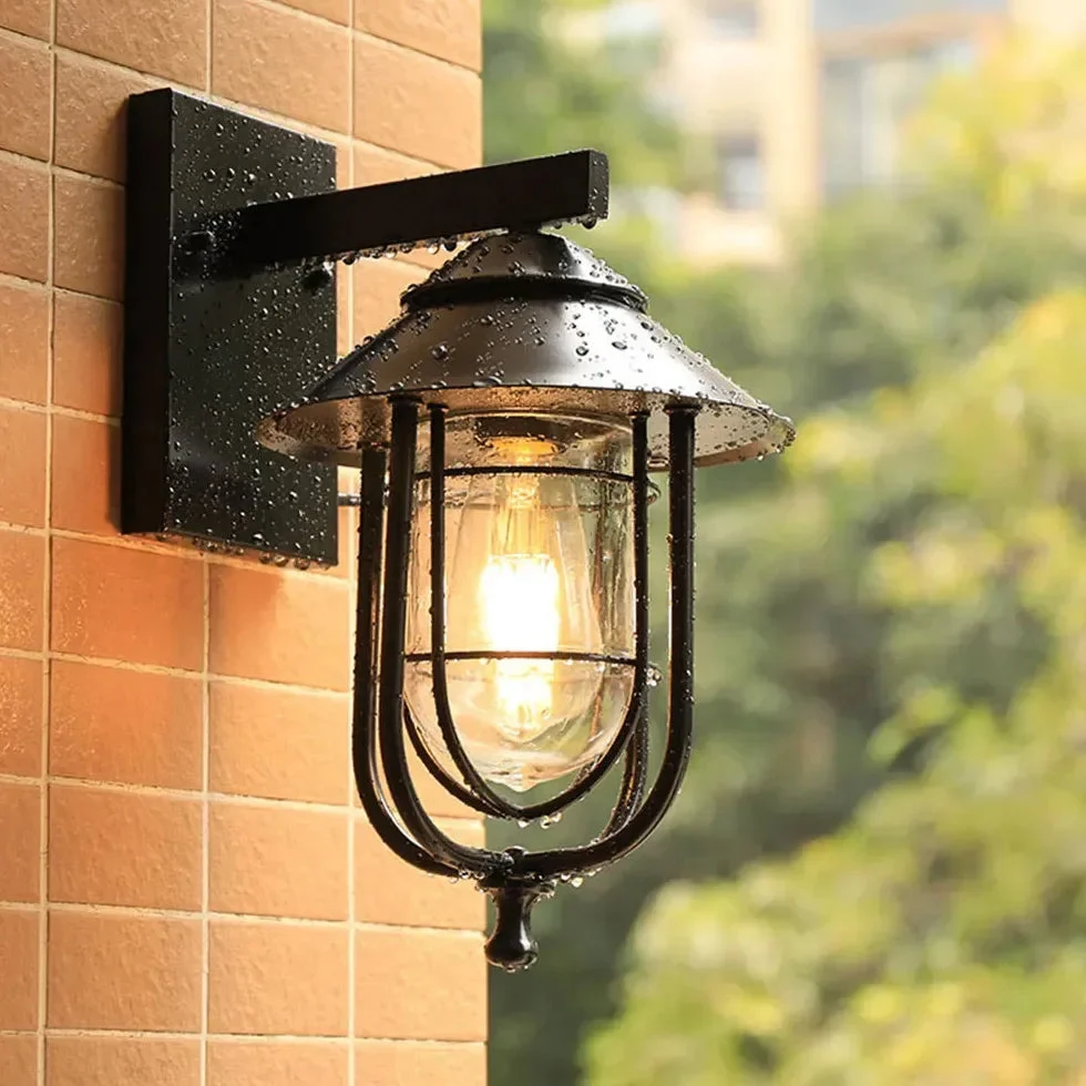 Aplique exterior industrial tipo farol negro IP65 para porche